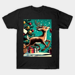 Illuminate the Holidays: Whimsical Rudolph the Red-Nosed Reindeer Art for Festive Christmas Prints and Joyful Decor! T-Shirt